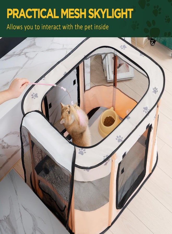 Avont Portable Dog Cat Playpen, Foldable Pop Up Pet Play Pen Travel Crate with Floor and Mesh Door Top for Indoor Outdoor Collapsible Tent Cage -M, Orange - Image 3